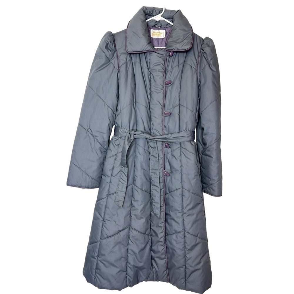 Vintage 80’s puffer jacket Gray & Purple Puffy Parka Coat with belt